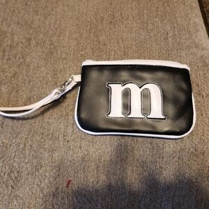 Black and White Initial M Wristlet Pouch